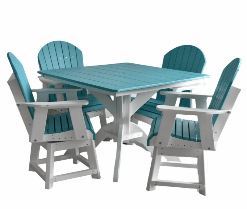 5 pc Table Set - 42" Square Table with 4x Swivel Adirondack Chairs - In Dining, Counter & Bar Height Dutch Country Patio, LLC