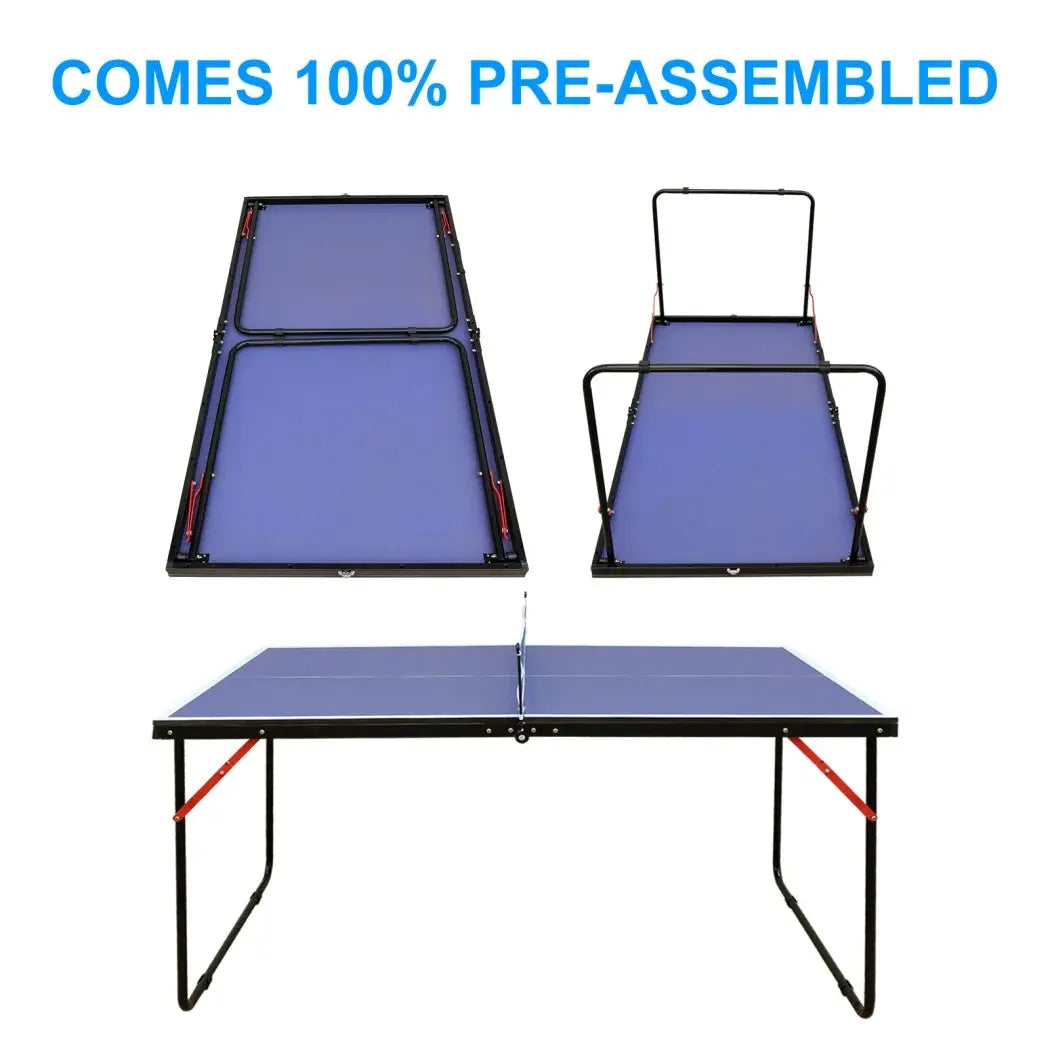 Table Tennis Table, Midsize Ping Pong Table Set with Net & 2 Ping Pong Paddles & 3 Balls, Foldable & Portable Table for Indoor Outdoor Game