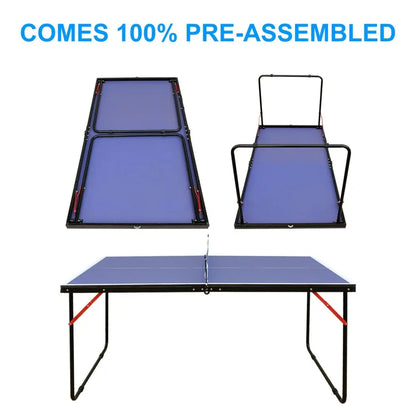 Table Tennis Table, Midsize Ping Pong Table Set with Net & 2 Ping Pong Paddles & 3 Balls, Foldable & Portable Table for Indoor Outdoor Game