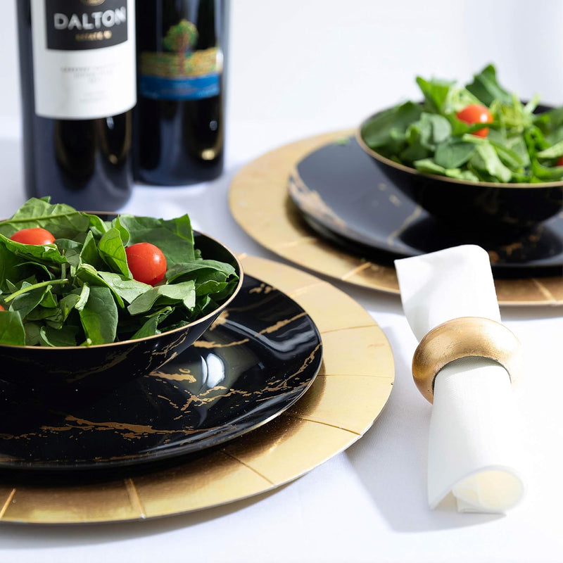 Elevate Your Party with Elegant 16oz Black Soup Bowls Featuring a Chic Gold Rim – 20 Count of Premium Disposable Tableware!