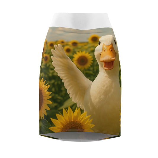 Whimsical Duck & Sunflower Women's Pencil Skirt - Fun Summer Fashion