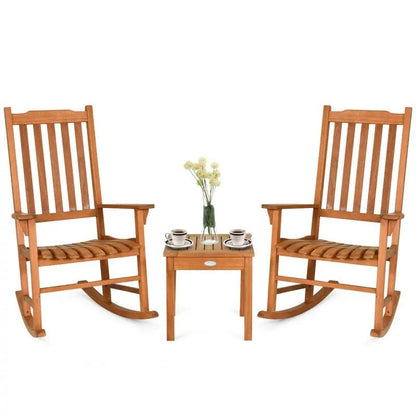 Stylish 3-Piece Eucalyptus Rocking Chair Set with Matching Coffee Table