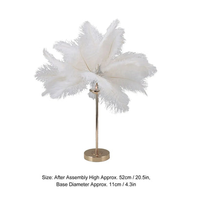 Touch Switch Feather Lamp, Feather Table Lamp, Touch Switch USB Ostrich Feather Lamp 3 Color Dimming Desk Lamp with Gold Metal Base 30Pcs Feather