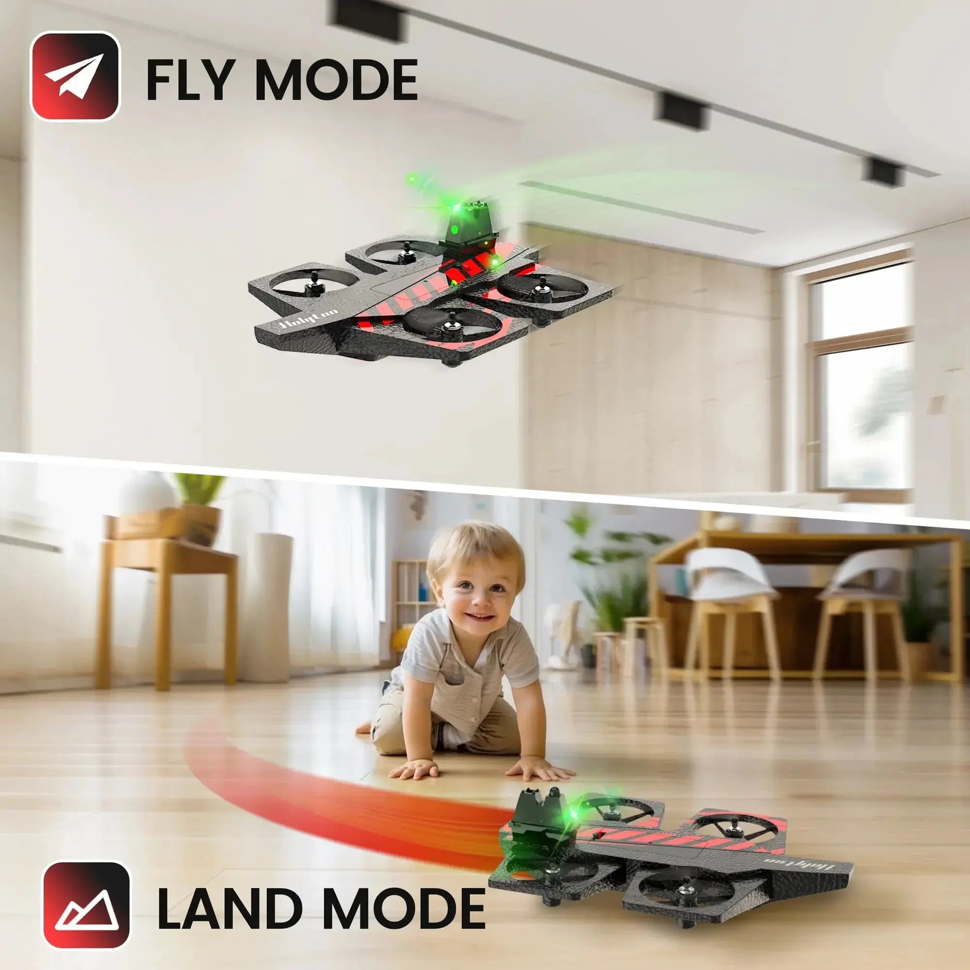 HT40 2 in 1 Drones for Kids Adults, Remote Control Drone Airplane for Beginners, RC Quadcopter Drone with Land Mode Fly Mode, Altitude Hold, Headless Mode, 3D Flips, Emergency Stop