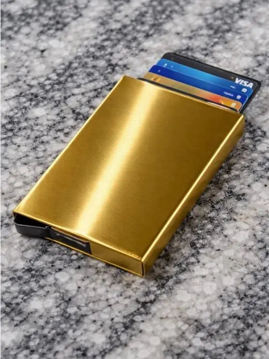 Golden Slim RFID Blocking men's Wallet Sturdy Stainless Steel Credit Card Holder Secure Front Pocket Design for Men Women