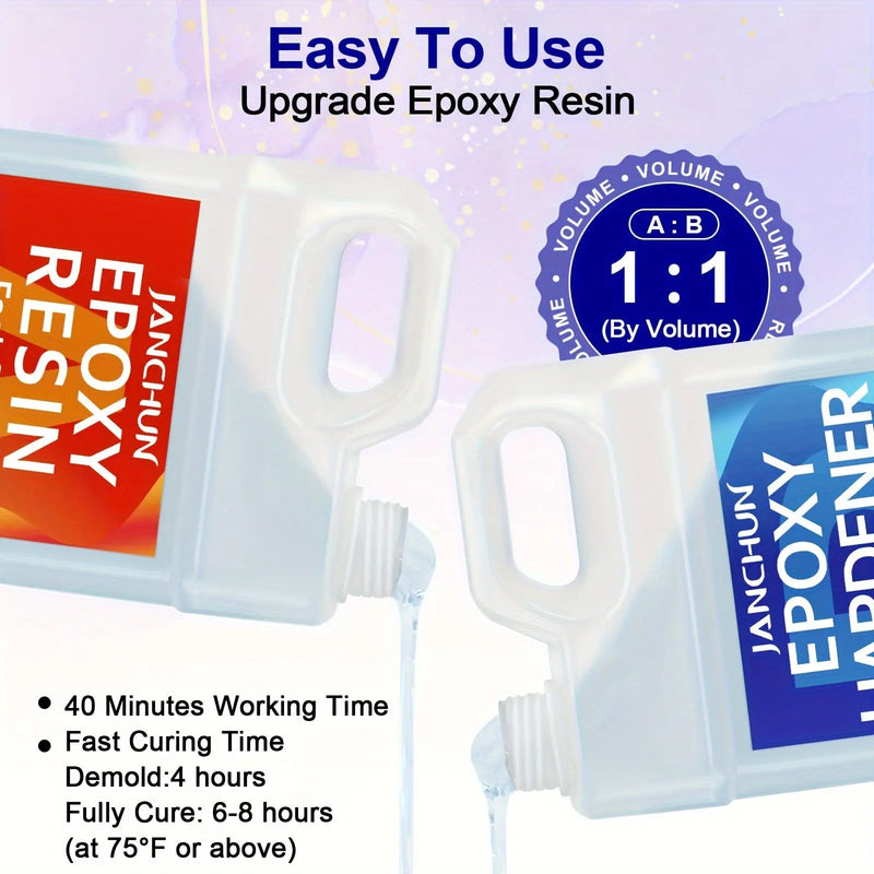 JANCHUN 4 Gallon Epoxy Resin- Crystal Clear Epoxy Resin Kit - No Yellowing No Bubble High Gloss Molding & Casting Resin For River Table Tops, Art Resin For Jewelry Making, DIY Art Craft, Tumblers, Molds, Art Painting, Fast Cu Our3Designs