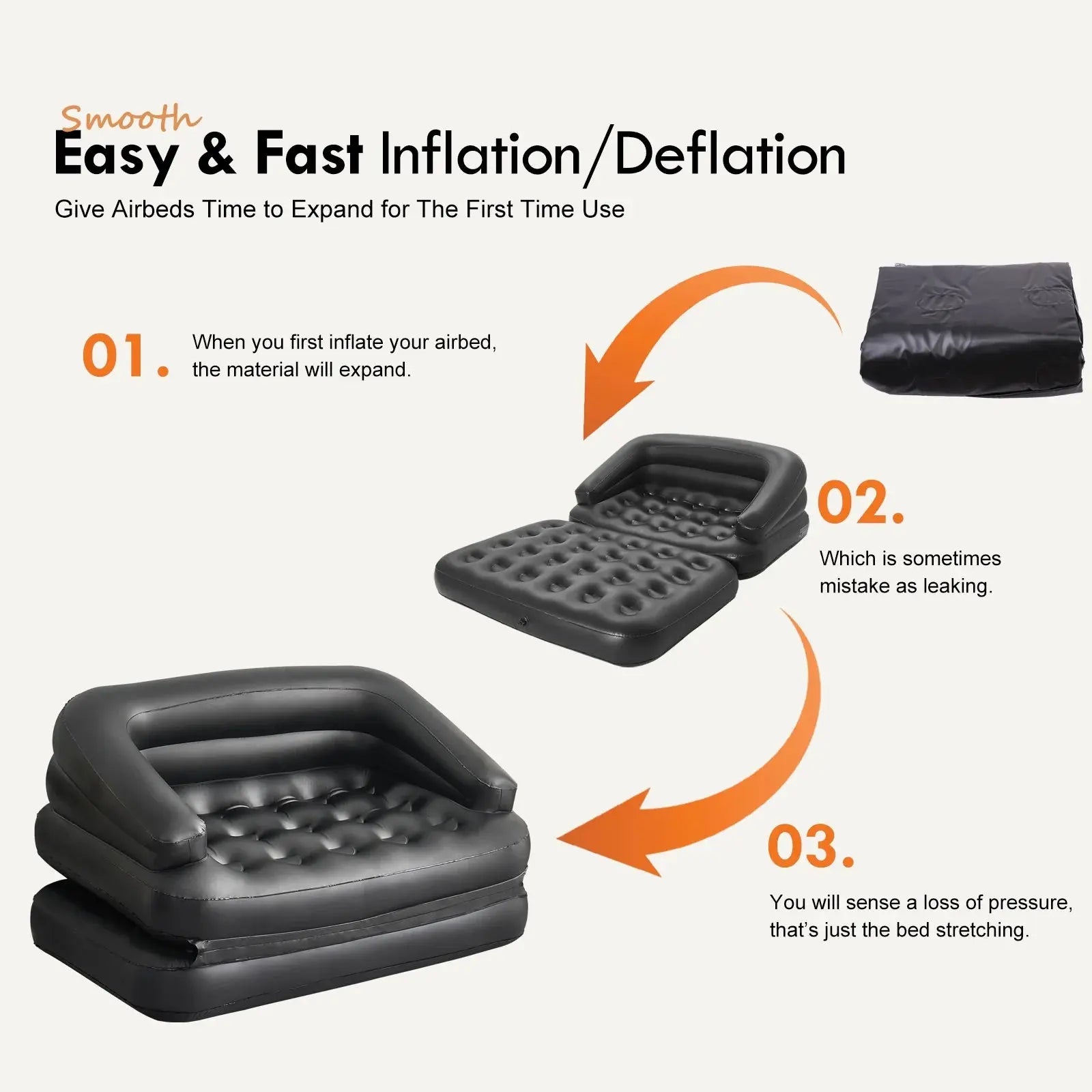 78" X 54" X 24" Inflatable Sofa, Air Couch 5-In-1, Black