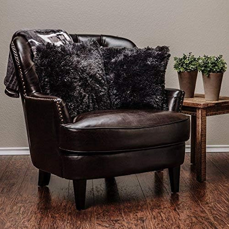 Premium Throw Blanket & Pillow Cover - Long Faux Fur Fuzzy Sherpa Throw (50" X 65”) & 2 Pillow Covers (18" X 18”) - 3-Piece Set, Black