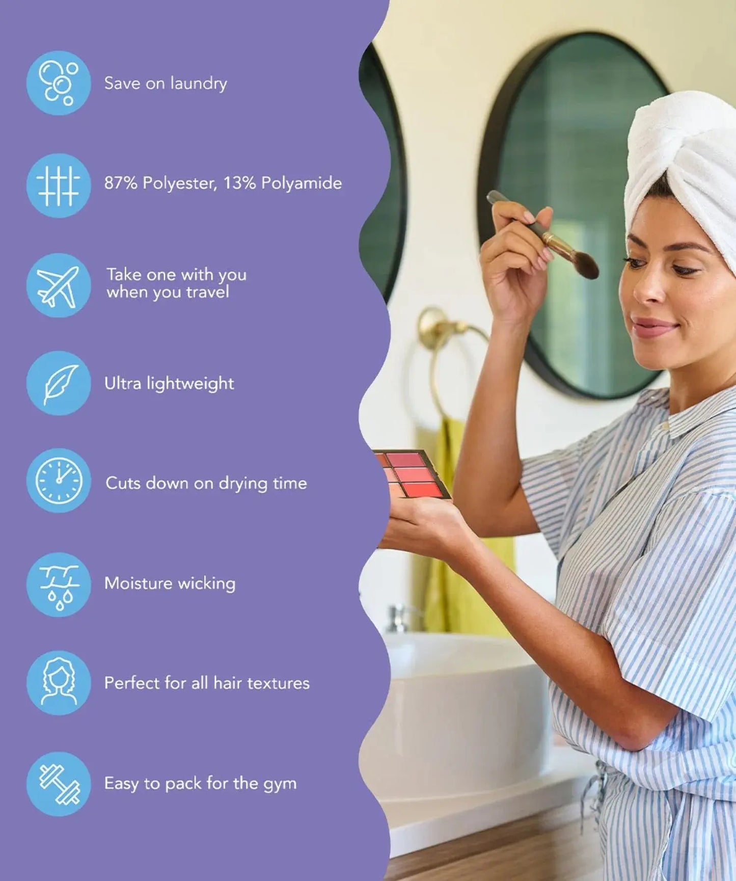 Microfiber Hair Towel Wrap - 2 Pack - for Women, Men & Kids - Travel & Bathroom Essential - Quick Dry Hair Turban for Curly, Long & Thick Hair (Dark Purple, Light Purple)