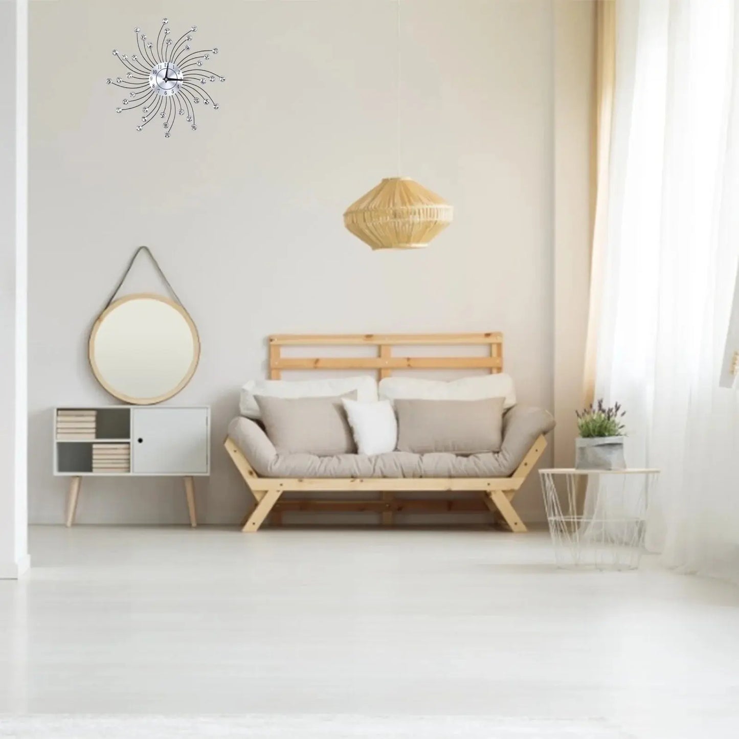 Wall Clock for Living Room Office, Decorative Clock,Sparkling Bling Metallic Silver Flower-Shaped Wall Clock for Living Room Office