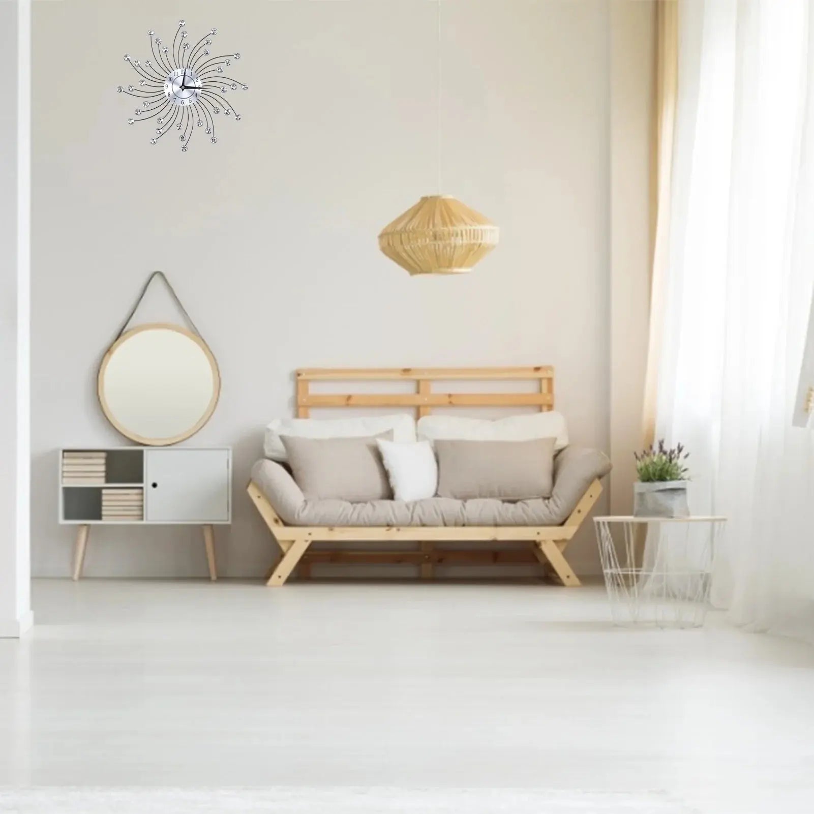 Wall Clock for Living Room Office, Decorative Clock,Sparkling Bling Metallic Silver Flower-Shaped Wall Clock for Living Room Office