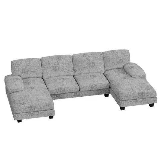 Elegant U-Shaped Chenille Sectional Sofa with Chaise - 4 Comfortable Seats in Modern Gray for Your Living Room