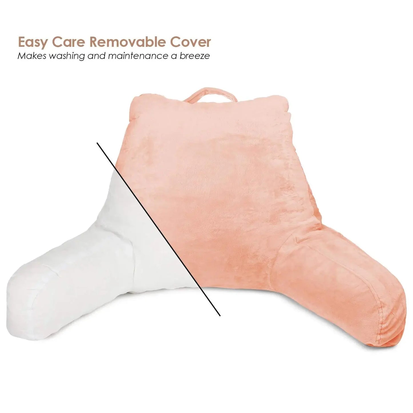 Bed Rest Reading Pillow with Arms and Pockets, for Kids Teens & Adults - Premium Shredded Memory Foam TV Pillow, Medium, Peach