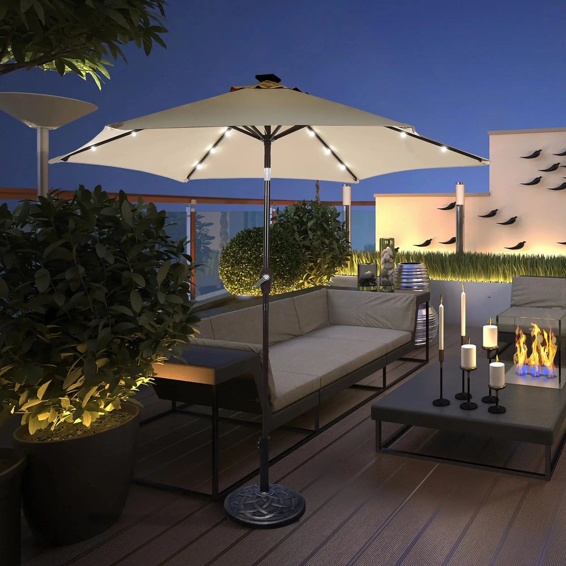 96&quot; Beige Market round Patio Umbrella, Water-Resistant