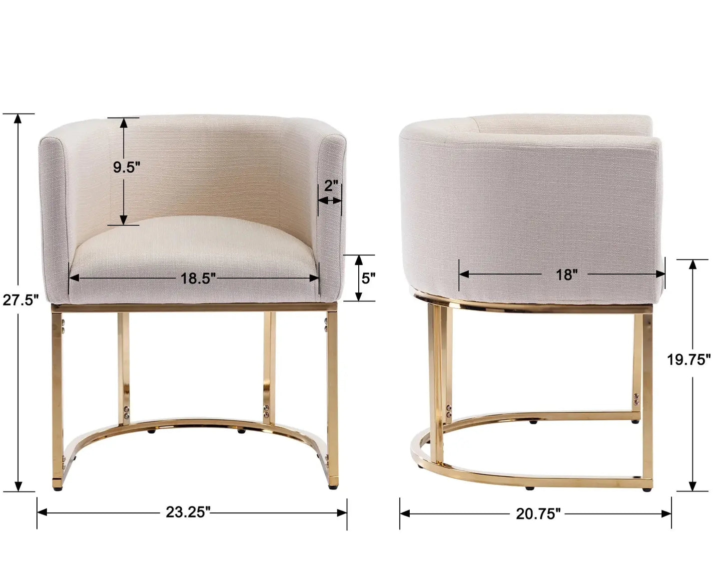 Modern Linen Dining Chair, Mid-Century Upholstered Barrel Kitchen Chairs Fabric Side Chair with Metal Legs and Curved Back for Living Room Dining Room Bedroom, Cream
