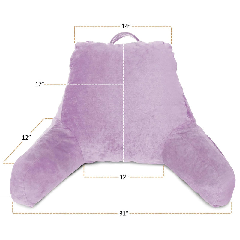 Bedrest Reading Pillow with Arms and Pockets-Shredded Memory Foam, Medium, Light Purple