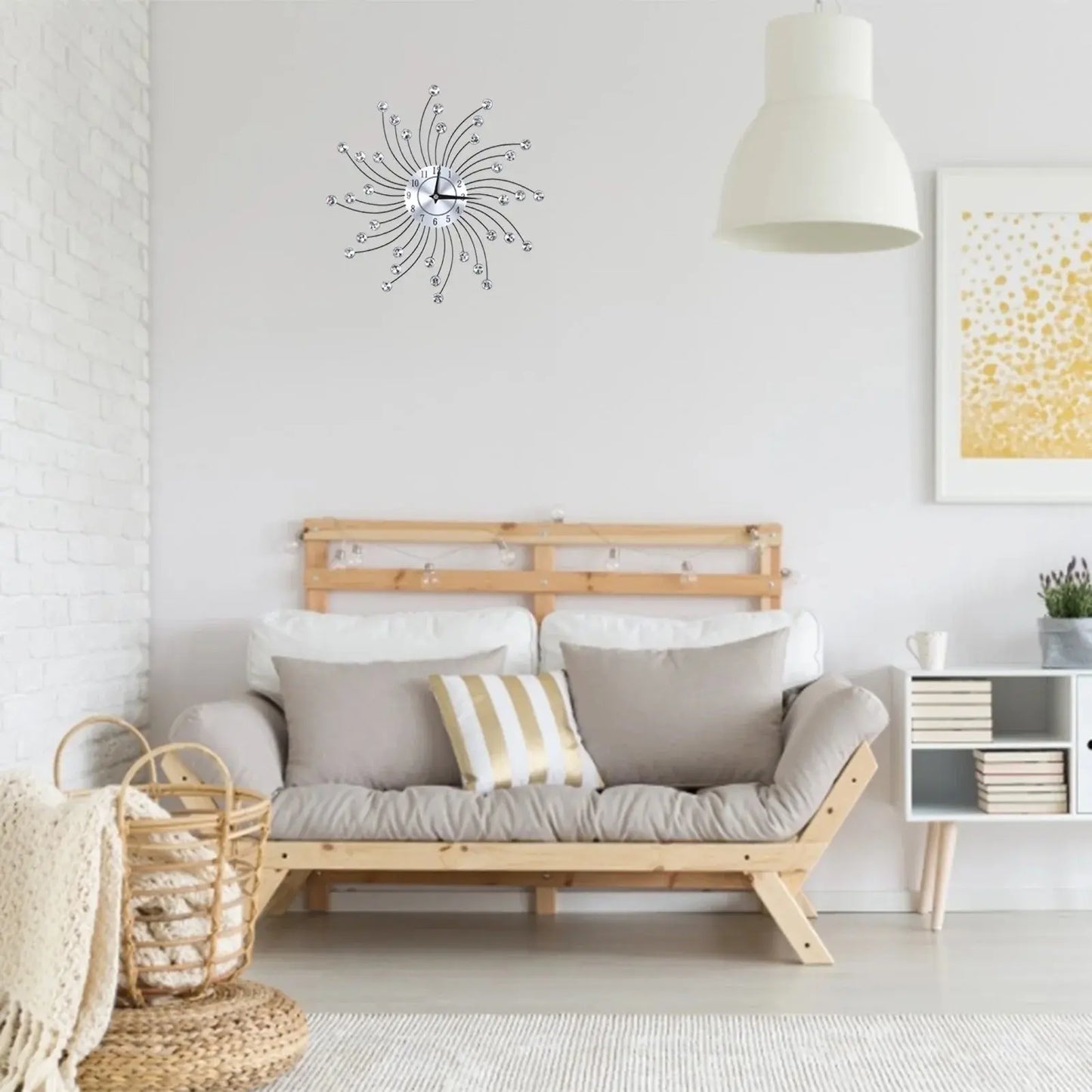 Wall Clock for Living Room Office, Decorative Clock,Sparkling Bling Metallic Silver Flower-Shaped Wall Clock for Living Room Office