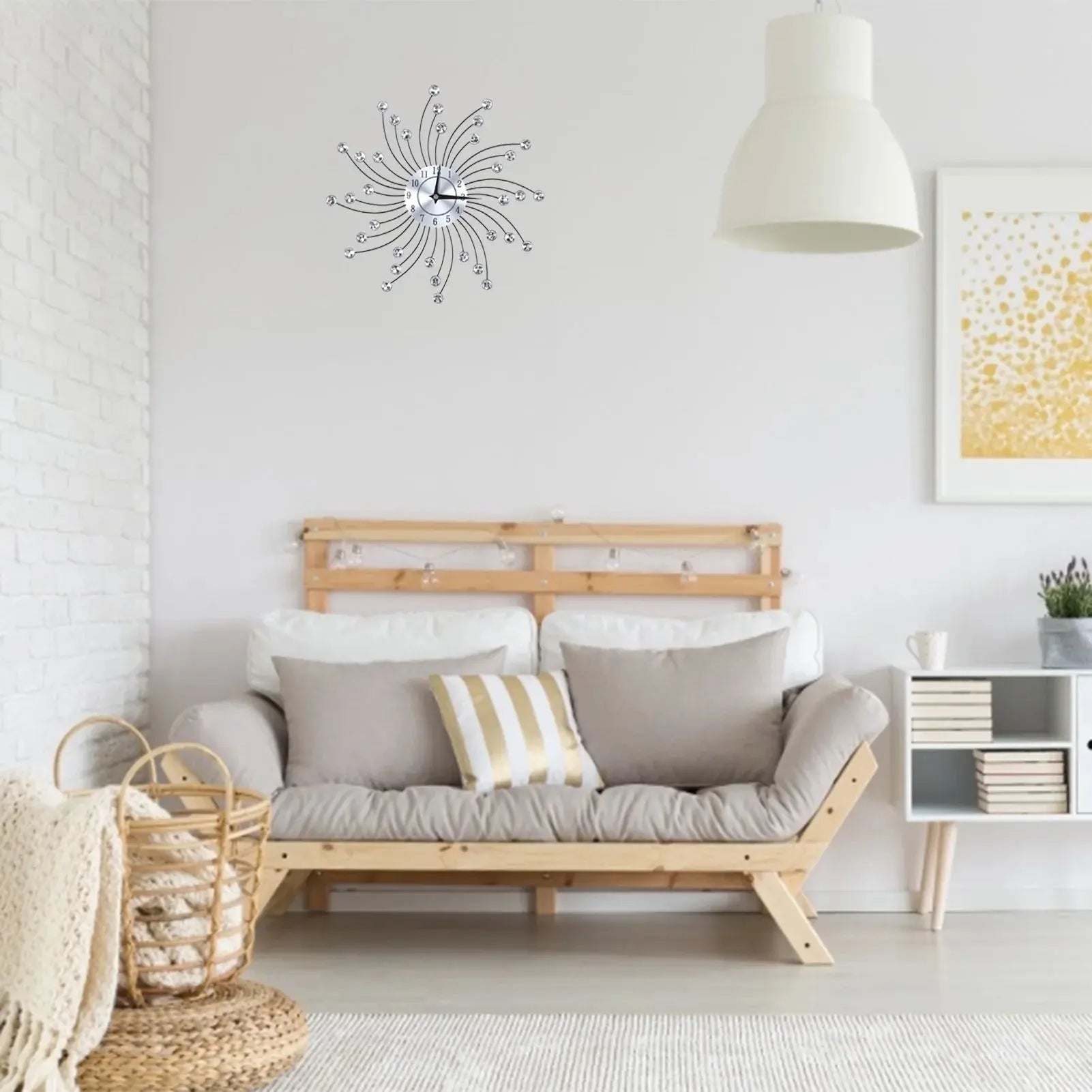 Wall Clock for Living Room Office, Decorative Clock,Sparkling Bling Metallic Silver Flower-Shaped Wall Clock for Living Room Office