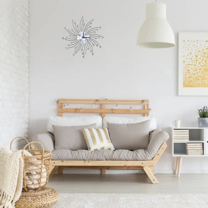 Wall Clock for Living Room Office, Decorative Clock,Sparkling Bling Metallic Silver Flower-Shaped Wall Clock for Living Room Office