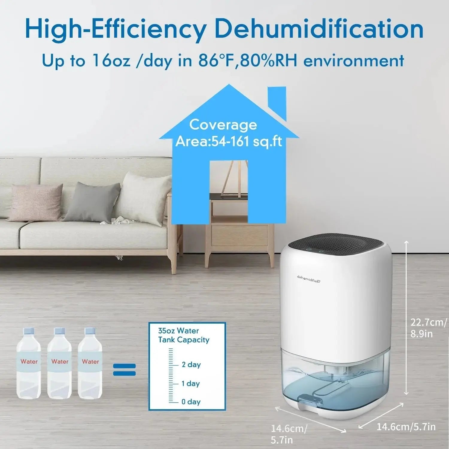 1000ML Air Dehumidifier Home Appliances with Air Filter for Home 280 sq. ft