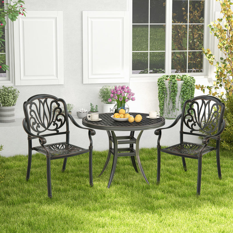 Upgrade your outdoor space with these stylish 2-piece cast aluminum dining chairs featuring comfy armrests! 🌞✨ #PatioPerfection #OutdoorLiving
