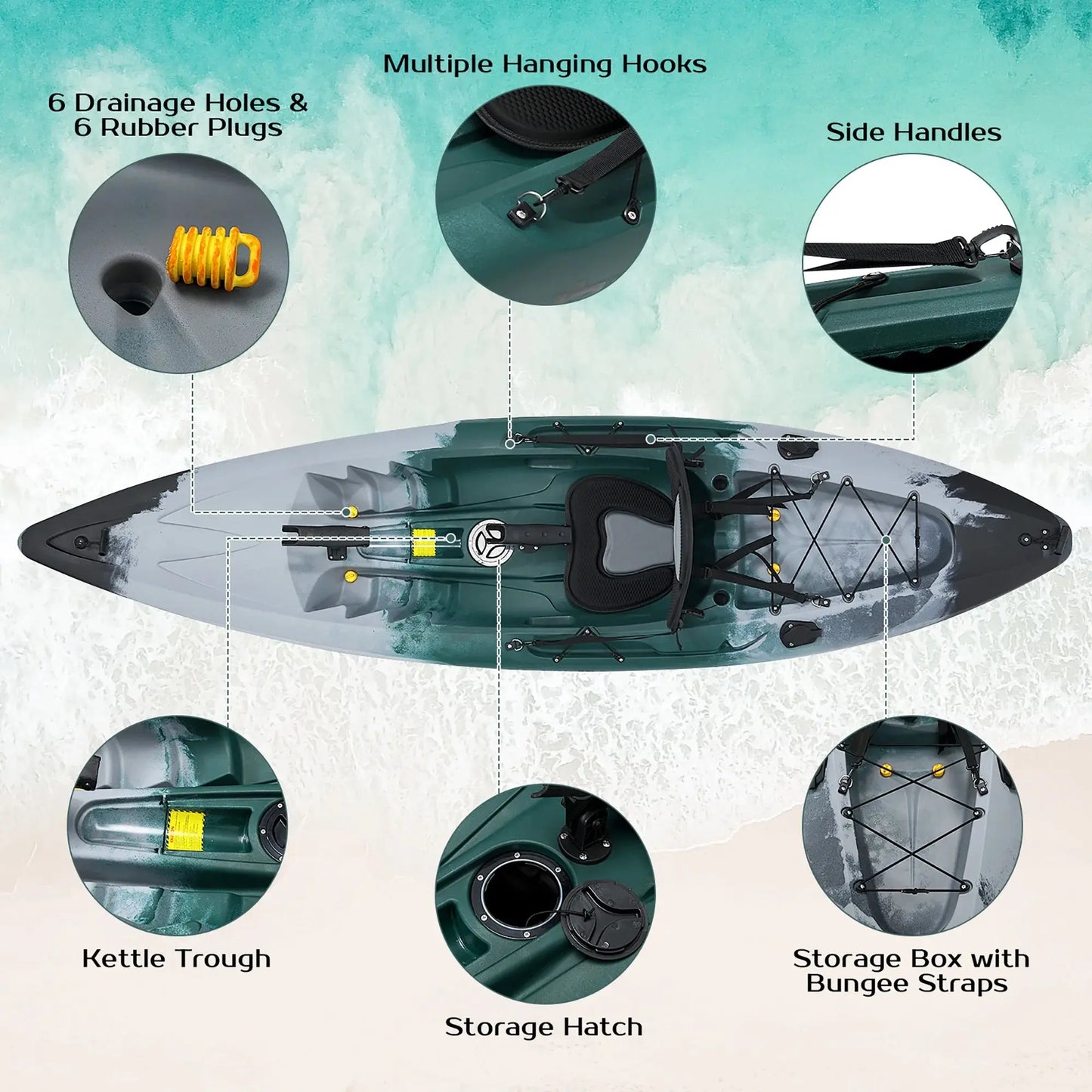 Experience Ultimate Adventure with the Single Sit-On-Top Fishing Kayak Featuring Rod Holders & Paddle!