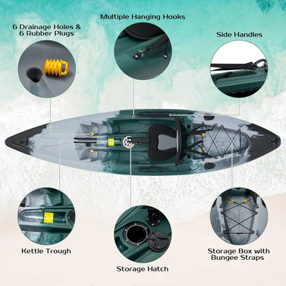 Experience Ultimate Adventure with the Single Sit-On-Top Fishing Kayak Featuring Rod Holders & Paddle!