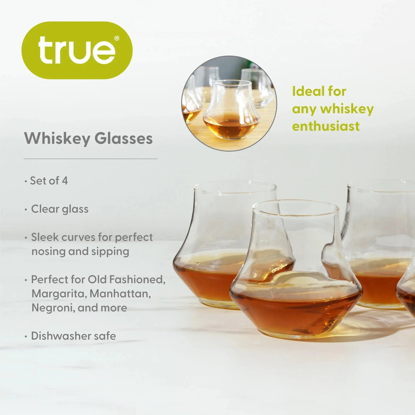 Whiskey Glasses, Drinking Glasses for Bourbon, Scotch, 12 Oz, Set of 4