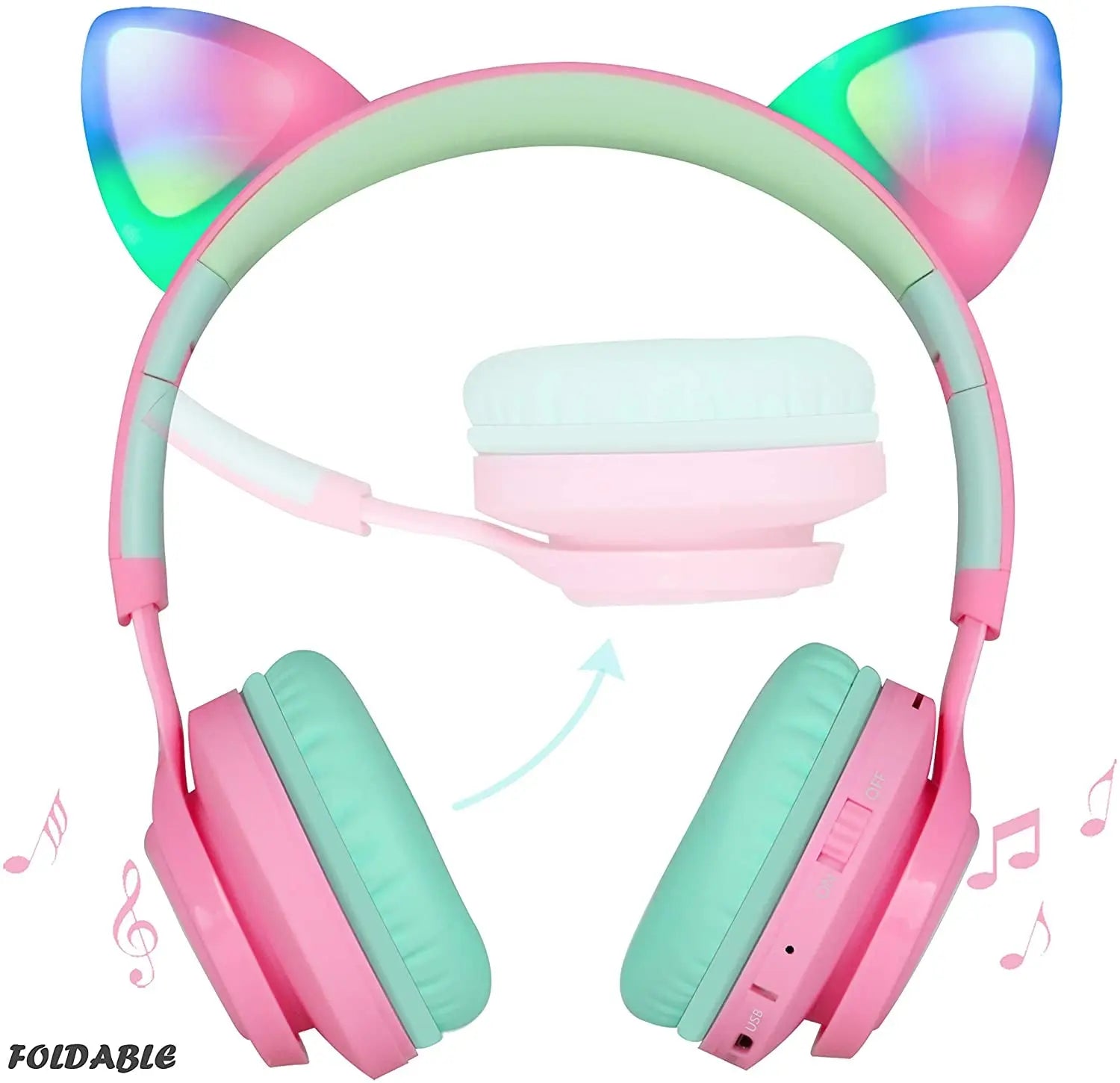 CT-7 Cat Ear Bluetooth Headphones: The Purr-fect Party Animal with LED Lights for Ultimate Fun!