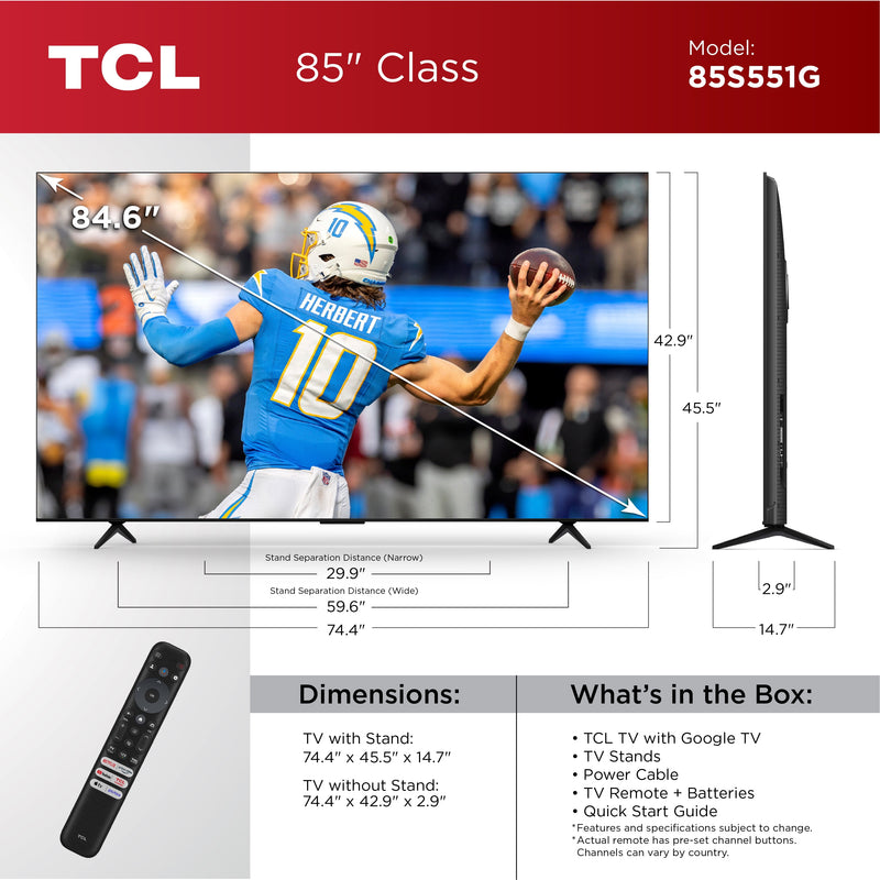 Experience Cinematic Brilliance with the 85" Class S5 4K UHD HDR LED Smart TV Featuring Google TV - New for 2024!