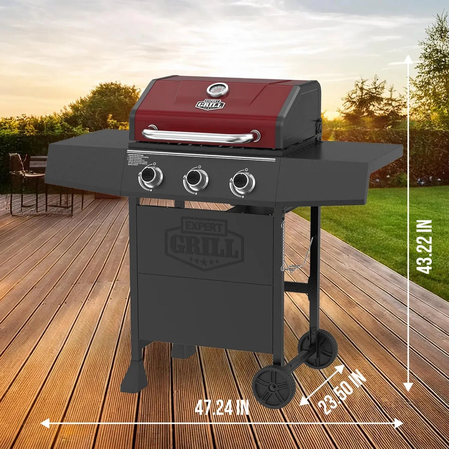 3 Burner Propane Gas Grill in Red