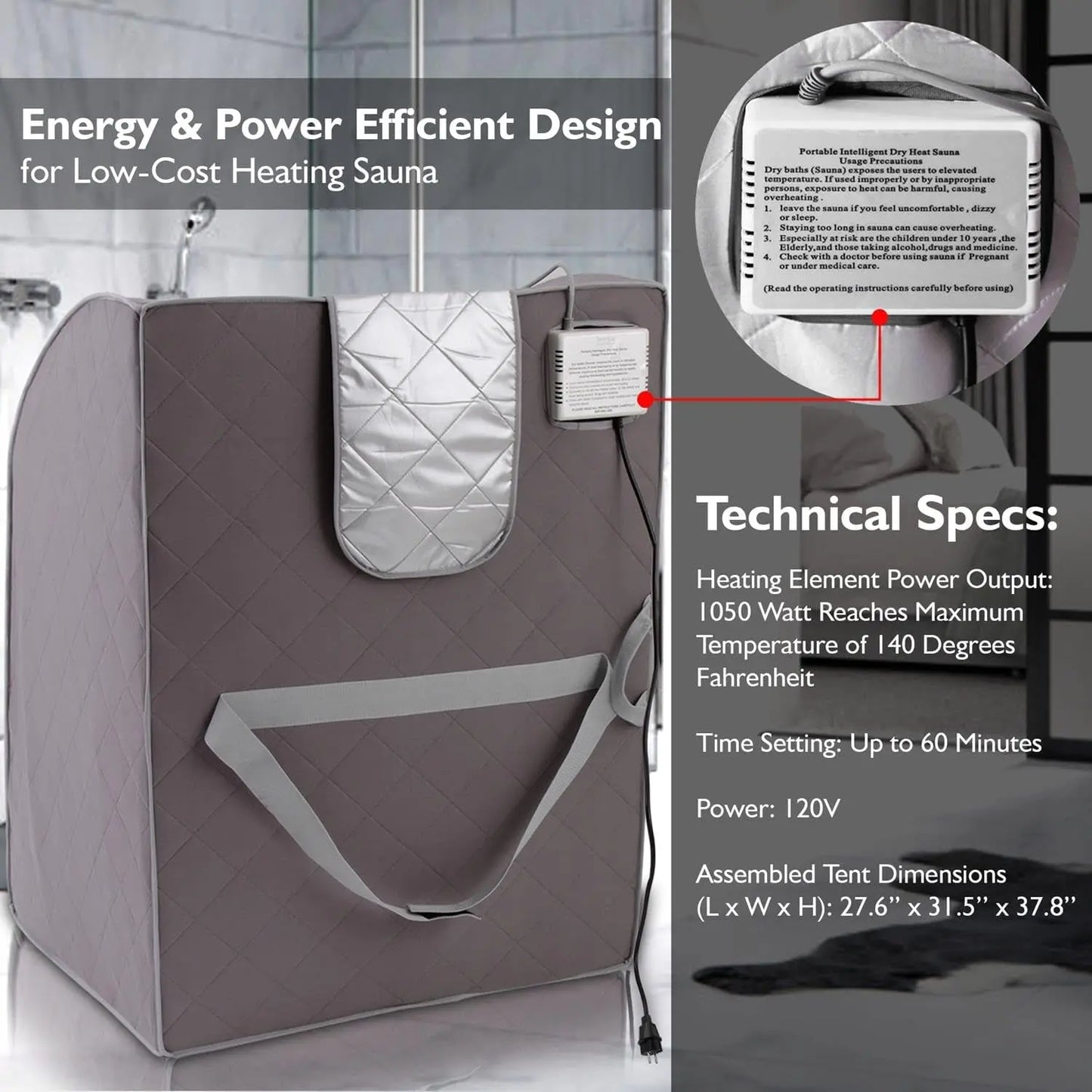 Portable Sauna for Home, Infrared Sauna Tent with Heated Foot Pad and Folding Chair, Compact Personal Rejuvenation Sauna, Remote Control In-Home Spa, 38" X 32” - (Gray)