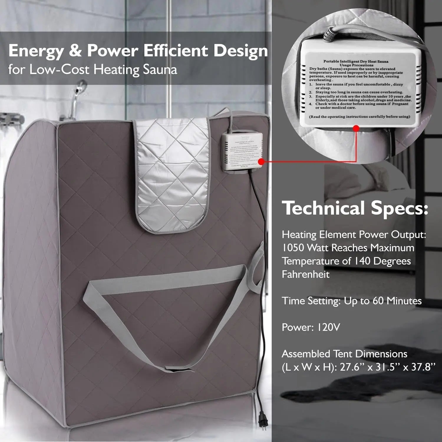 Portable Sauna for Home, Infrared Sauna Tent with Heated Foot Pad and Folding Chair, Compact Personal Rejuvenation Sauna, Remote Control In-Home Spa, 38" X 32” - (Gray)