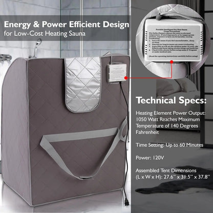 Portable Sauna for Home, Infrared Sauna Tent with Heated Foot Pad and Folding Chair, Compact Personal Rejuvenation Sauna, Remote Control In-Home Spa, 38" X 32” - (Gray)