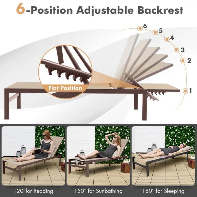 Elevate Your Relaxation Game with Our 6-Position Chaise Lounge Chairs – Durable & Stylish with Rustproof Aluminium Frame! 🛋️✨