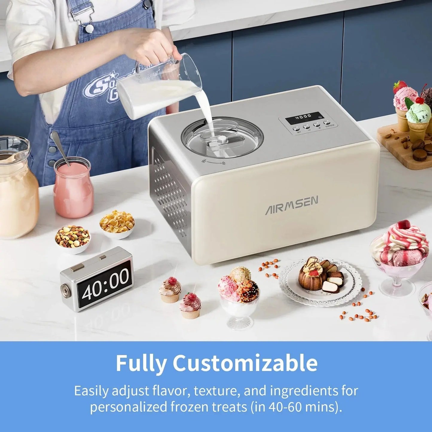 Chill Out with Our 2.1 Qt Electric Ice Cream Maker! 🍦 No Pre-Freezing Needed - Perfect for Gelato, Frozen Yogurt & Sorbet! 🥳✨