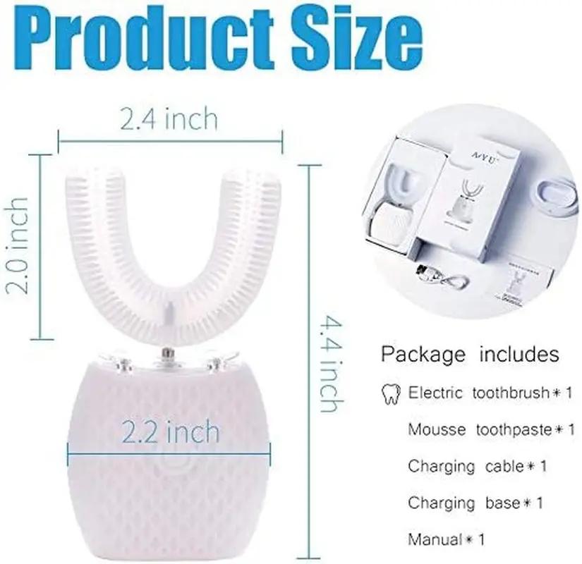 Ultrasonic Automatic Toothbrush, Auto Toothbrush for Adult, 360° Sonic Toothbrush Waterproof, Rechargeable Electric Ultrasonic Toothbrush, Teeth Whitening Brush for Home and Travel Use (White, M)