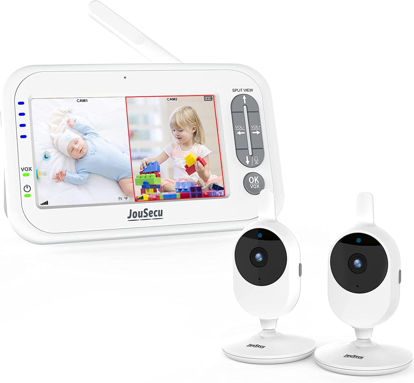 Advanced Baby Monitor with Dual Cameras, 4.3" Split Screen, Two-Way Audio, Cry Detection, Night Vision & Temperature Monitoring