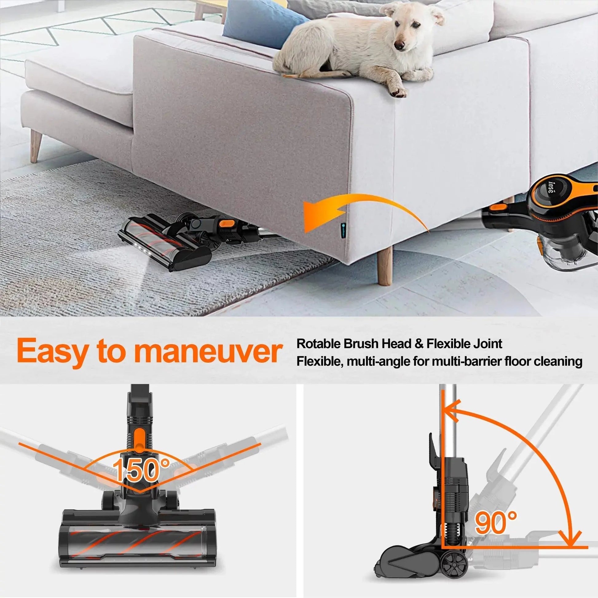 Cordless Stick Vacuum Cleaner, 25Kpa Powerful 6-in-1 Rechargeable Model with 2500mAh Battery for Up to 45 Minutes Runtime, 300W Brushless Motor Ideal for Pet Hair on Hard Floors and Carpets