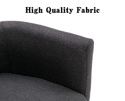 Modern Linen Dining Chair, Mid-Century Upholstered Barrel Kitchen Chairs Fabric Side Chair with Metal Legs and Curved Back for Living Room Dining Room Bedroom, Charcoal