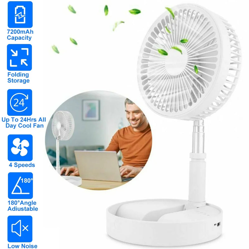 Stay cool on-the-go! 🌬️ Check out our 2-in-1 Foldable Cordless Fan with 4 Adjustable Speeds and Rechargeable Battery! Perfect for home or desk! 💨🔋