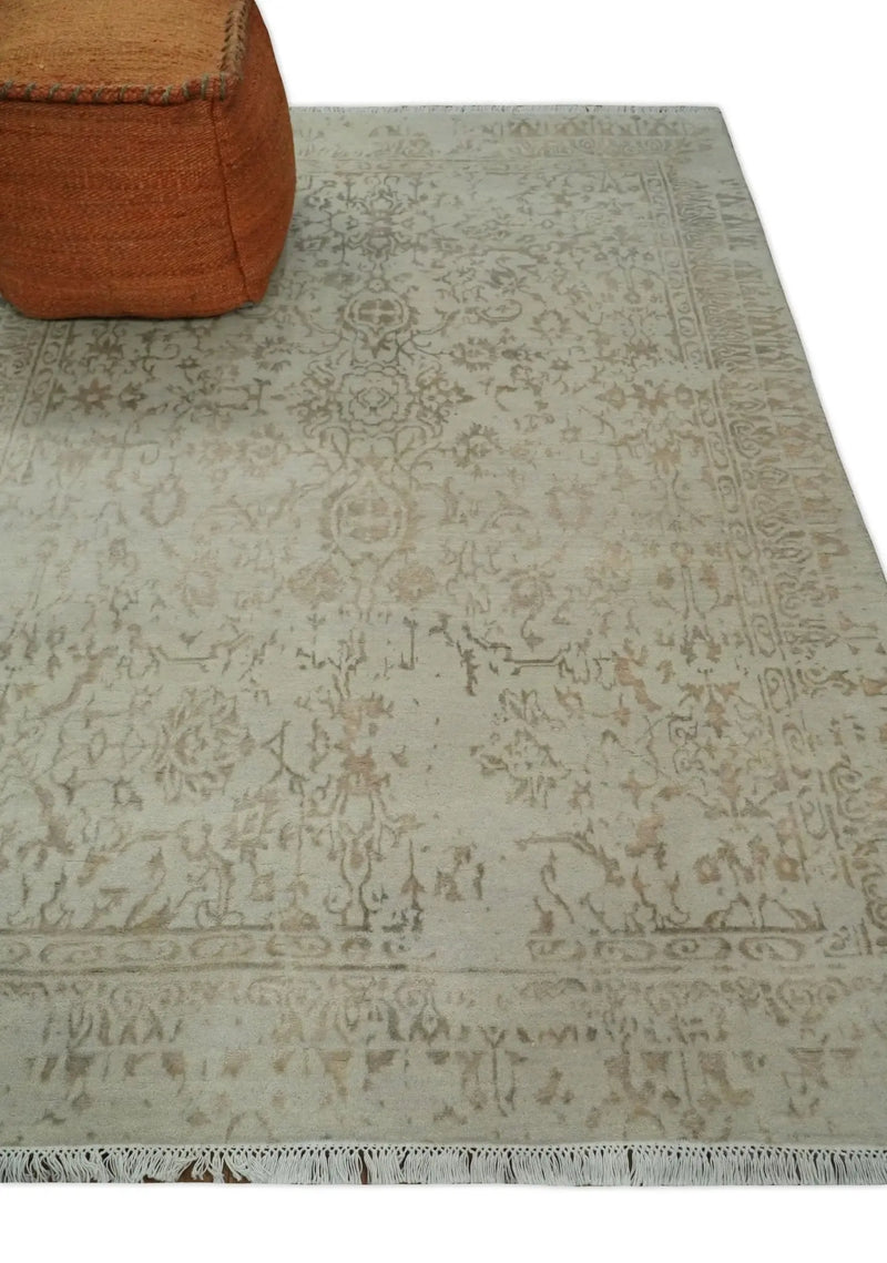 5x7 Fine Hand Knotted Beige and Brown Traditional Vintage Persian Style Antique Wool and Silk Rug | AGR50 The Rug Decor