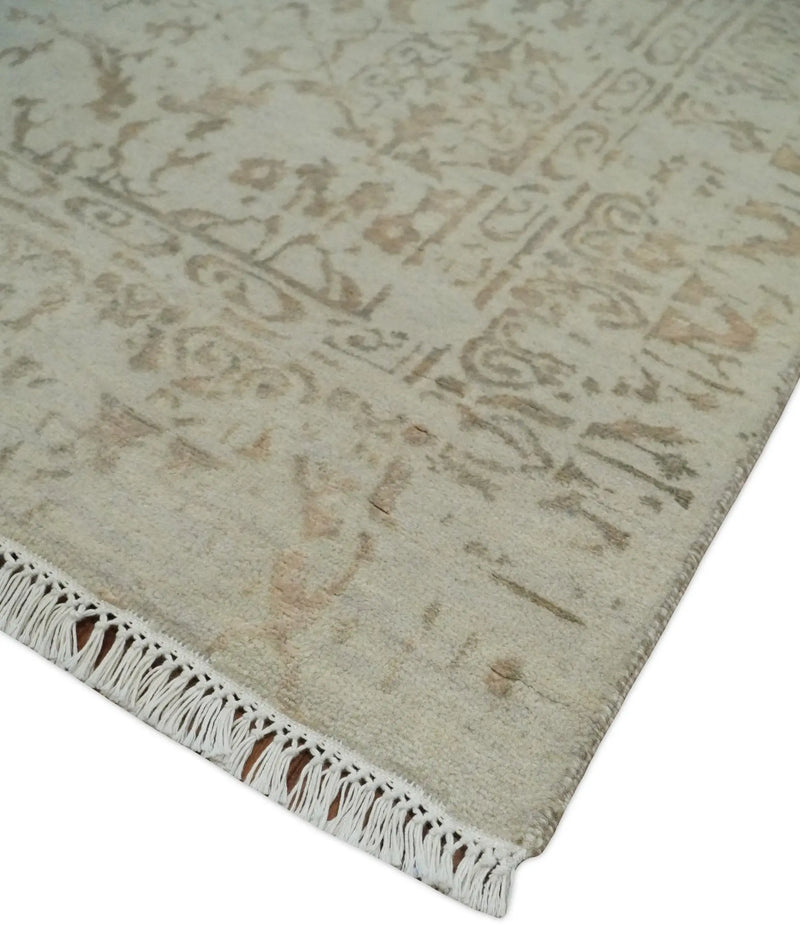 5x7 Fine Hand Knotted Beige and Brown Traditional Vintage Persian Style Antique Wool and Silk Rug | AGR50 The Rug Decor