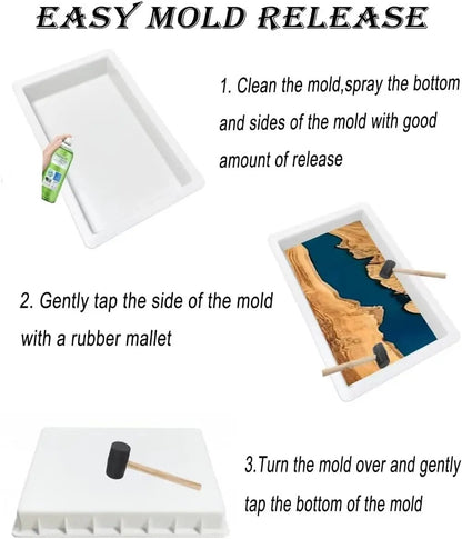 Large Epoxy Mold 15.8 * 9.8 * 3 Inch and 11.3 * 7.5 * 2 Inch, Cutting Board Molds for Epoxy Resin, Large Reusable Resin Mold for Coffee Table, River Table, Charcuterie Board, Art Panel