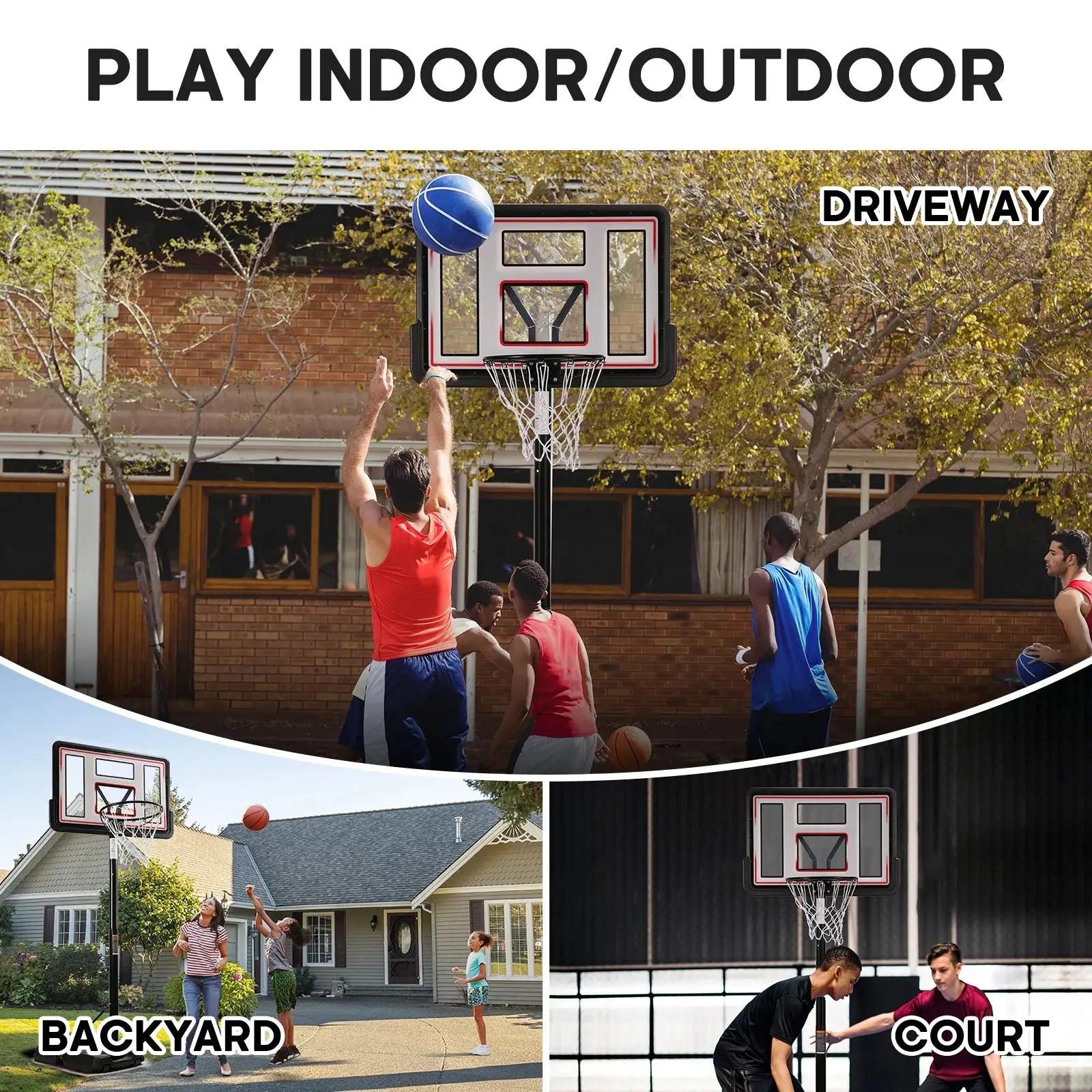 44" Basketball Hoop Adjustable Height 6.56'-10' Goal Durable Outdoor Portable Basketball System(Teens/Adults)