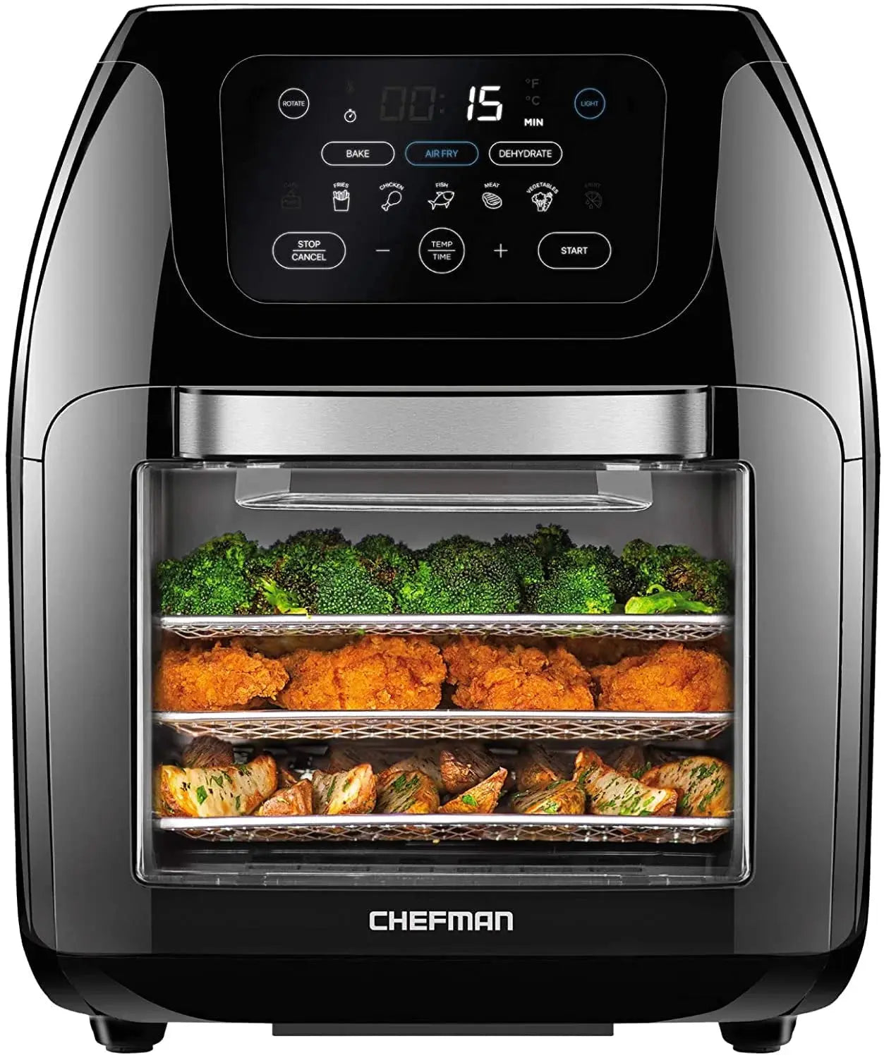Multifunctional Digital 10 Qt. Air Fryer+ Rotisserie, Fry, Roast & Bake, 17 Presets - Black