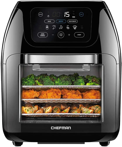 Multifunctional Digital 10 Qt. Air Fryer+ Rotisserie, Fry, Roast & Bake, 17 Presets - Black