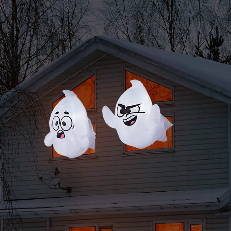 Spook Up Your Halloween! 🎃👻 Get 2 Inflatable Window Ghosts That Fly Out to Haunt Your Yard! Perfect for Outdoor Decoration! 🌙✨