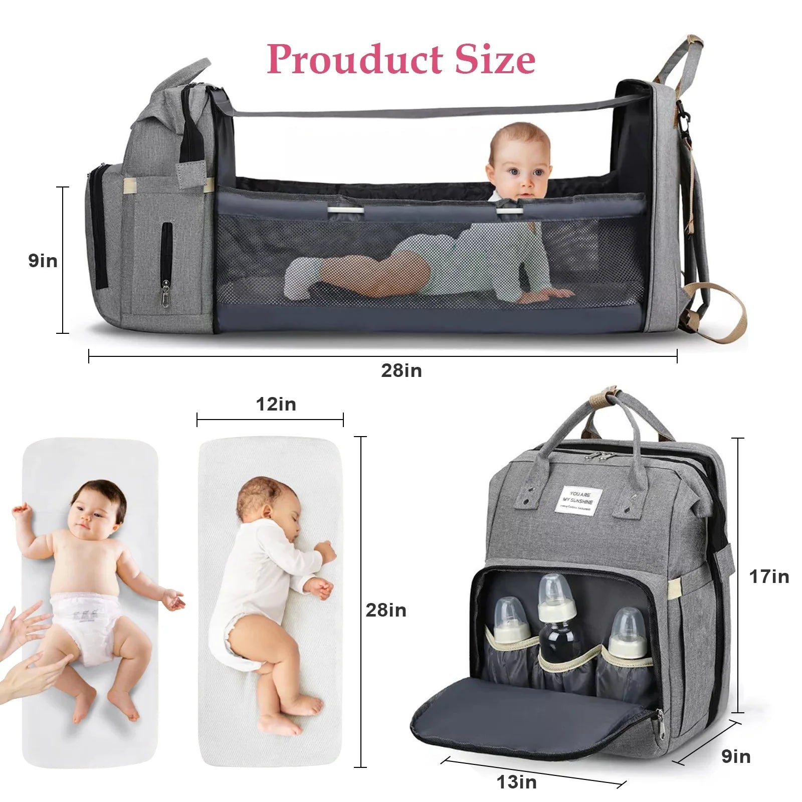 Multifunctional Gray Baby Diaper Backpack with USB Charging Port - The Ultimate Travel Companion for Modern Parents!