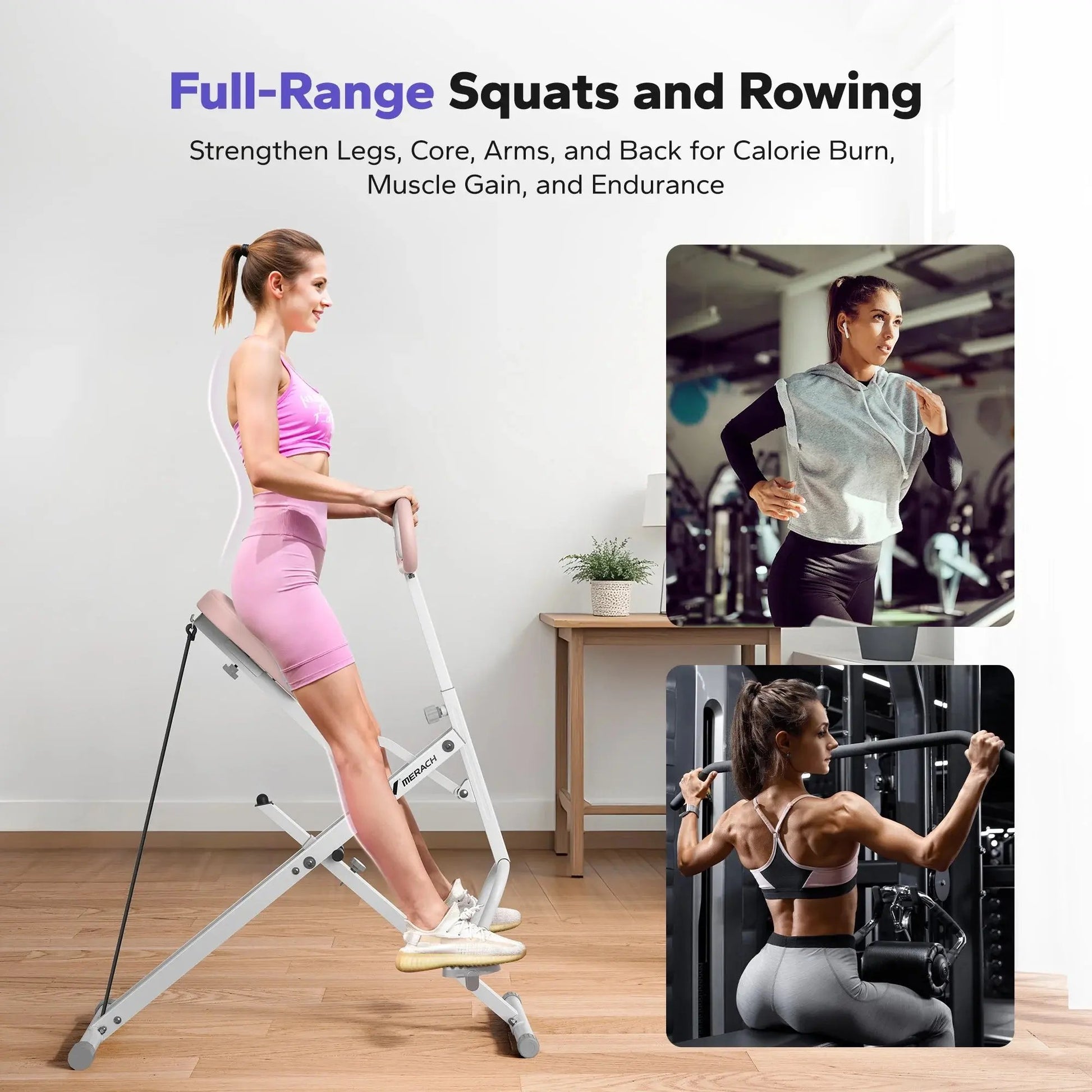 Foldable Squat Assist Trainer for Glutes and Quads - Includes 3 Adjustable Tension Bands